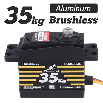 HobbyPark Waterproof RC Servo High Torque Brushless Motor Metal Gear Digital Servo for 1/8 1/10 RC Crawler Car RC Truck Buggy RC Basher Bashing HV 8.4V (35kg Torque)