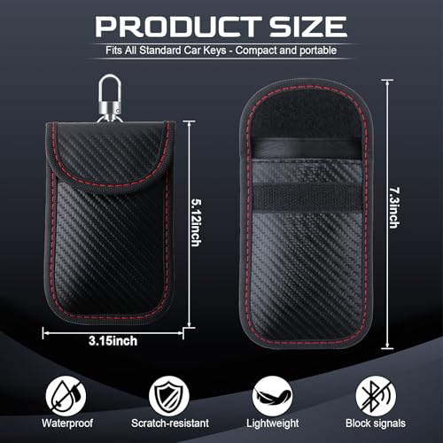 JUSTTOP 2-Pack Faraday Key Fob Protector, 3.15"X5.12" Double-Layer Carbon Fiber Material Anti-Theft Faraday Bag | Car RFID Signal Blocking Pouch, Anti-Hacking for Car Key Fob Cover (Black) - size: Small