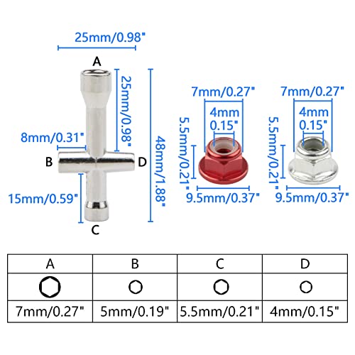 16pcs M4 Lock Nuts for 1/10 RC Car Wheel, 4mm Anodized Aluminum Alloy and Steel Flange Nylon Insert Locking Nuts with Wrench Set, Red & Silver - color: Red & Silver