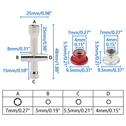 16pcs M4 Lock Nuts for 1/10 RC Car Wheel, 4mm Anodized Aluminum Alloy and Steel Flange Nylon Insert Locking Nuts with Wrench Set, Red & Silver - color: Red & Silver