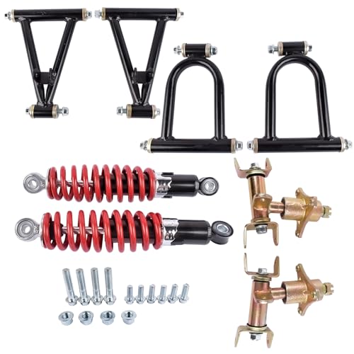 11'' Front Suspension Shock Swing Arm Full Kit Upper Lower Steering Knuckle Spindle Kit Replacement for DIY ATV Quad Bike Buggy Go Kart Parts