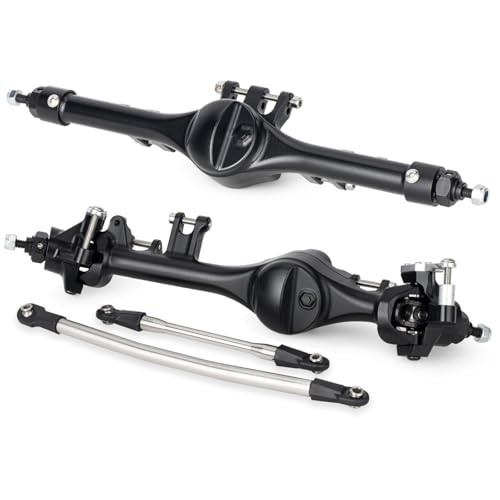F10T Offset Straight Axle,CNC Machined Aluminum Front Rear Axle Set for VS4-10 SCX10 II Leaf Chassis 1/10 Scale RC Crawler Built (Black) - color: Black