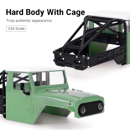 INJORA IR40-24 Half Truck Hard Body with Cage for 1/24 SCX24 (Muted Green) - color: Muted Green