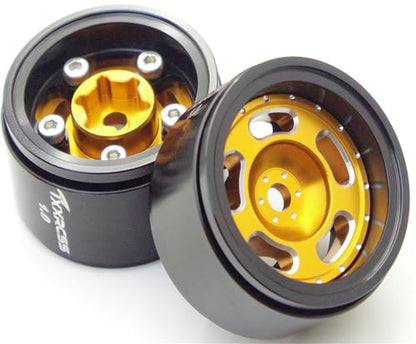 RC 1.0 Beadlock Wheels Offsets -2 Aluminum Rims for AX24 1/18 TRX4M All 1/24 Scale SCX24 Deadbolt RC Crawler Car Wheels Upgrades 4Pc (Black & Golden) - color: Black & Golden