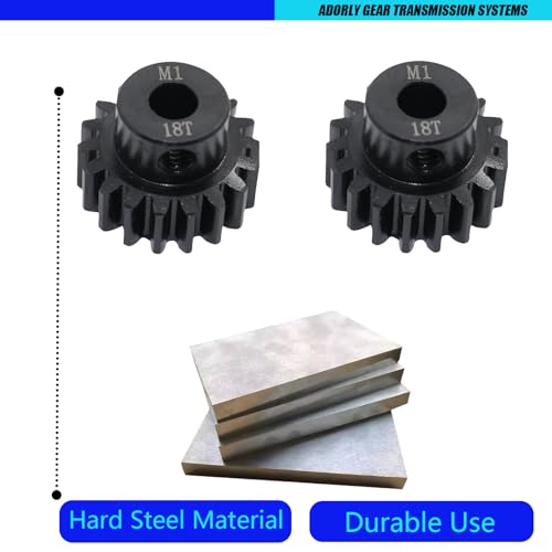 2Pcs 6491X 18-T Pinion Gear, 1.0 Metric Pitch, Fits 5mm Shaft (Compatible with Steel Spur Gears) for Traxxas RTR Vehicle Upgrade Parts