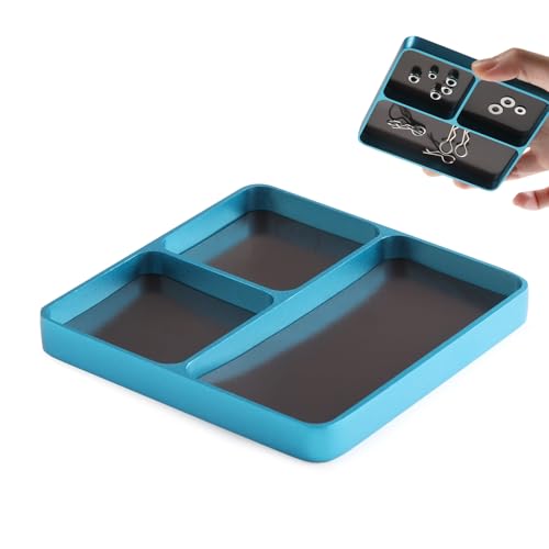 Metal RC Screws Tray with Magnetic Pad, Magnet Screws Holder Alloy Plate RC Fixing Tools Tray for RC Car Boat, Pins and Other Small Metal Parts (Light Blue) - color: Light Blue