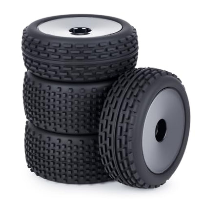 1/10 RC Buggy Tires and Wheels, Pre-Glued Off Road RC Tires Set, 12mm Hex Front & Rear RC Buggy Wheels for 1/10 Scale RC Car, 4PCS