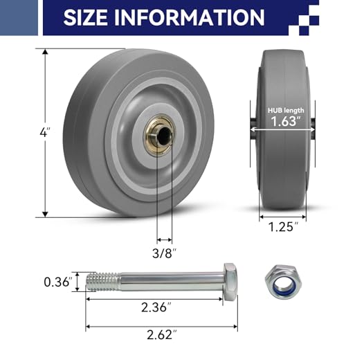 4'' Heavy Duty Rubber Caster Wheels, ASOMWLS Industrial Casters Set of 4 with Load 1200lbs Capacity, Non Marking Replacement Wheels for Cart Dolly Trolley (4 Wheel) - style: 4 inch Wheel