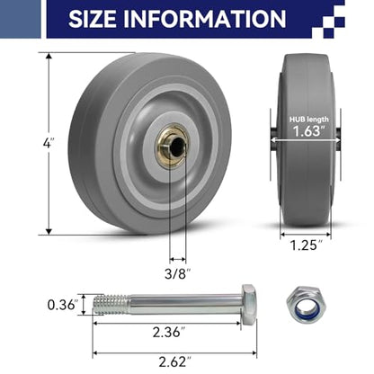 4'' Heavy Duty Rubber Caster Wheels, ASOMWLS Industrial Casters Set of 4 with Load 1200lbs Capacity, Non Marking Replacement Wheels for Cart Dolly Trolley (4 Wheel) - style: 4 inch Wheel