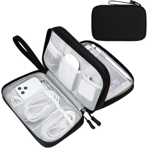 FYY Electronic Organizer, Large Travel Cable Organizer Bag Pouch Electronic Accessories Carry Case Portable Waterproof Double Layers All-in-One Storage Bag for Cable, Cord, Charger, Phone, Black - color: Black, size: Large