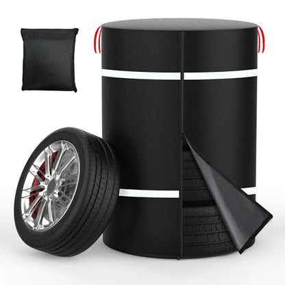 Tire Covers for Storage Outdoor, Heavy Duty 600D Waterproof with Reflective Strips Zipper Drawstring Lock, Universal Truck RV Trailer, All Season (Holding 4 Tires Within 32 Inch Diameter) - size: 600D 33 inch Diameter x 47inch H