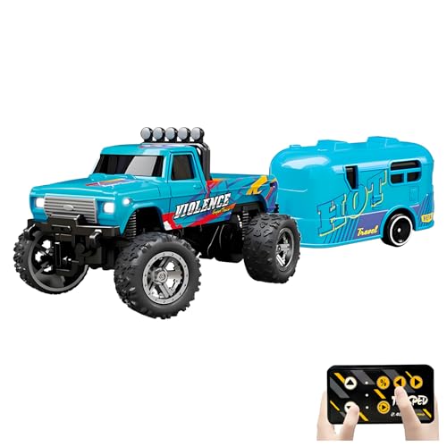 Mini Rc Truck, 1:64 Scale Monster Truck Remote Control Car with Lights, 2.4Ghz Remote Control, Speed/Steering Adjustable (Blue-B) - color: Blue-b