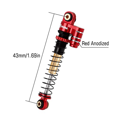 INJORA 43mm Aluminum Threaded Double Barrel Shocks for Axial SCX24 (Red) - color: Red