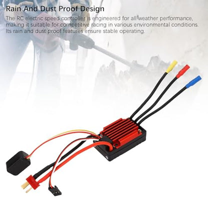 Eujgoov Sensorless Brushless ESC for 1/18 RC Car, Electronic Speed Controller with Fan Heatsink, Motor Driver for Short Course Truck Buggy Truck, Includes Video, CE FCC RoHS