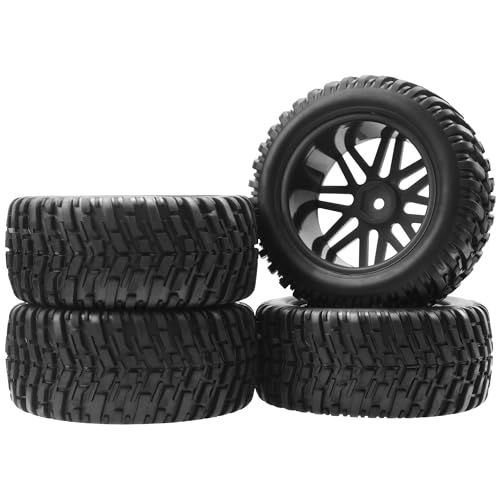 OD 96mm RC Off Road Short Course Truck Tire w/Plastic Rim 12mm Hex Compatible with 1/10 Scale Buggy Car HSP 94170 94155 Wltoys 1/14 144001 124019 RC Car (Black) - color: Black