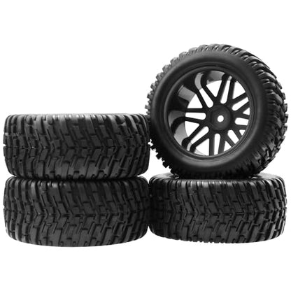 OD 96mm RC Off Road Short Course Truck Tire w/Plastic Rim 12mm Hex Compatible with 1/10 Scale Buggy Car HSP 94170 94155 Wltoys 1/14 144001 124019 RC Car (Black) - color: Black