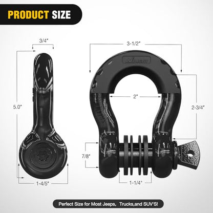 Nilight 3/4" D Ring Anti-Theft Shackle Tow Hook Jeep Truck SUV ATV UTV | Off Road Recovery Gear 19T 41,887 lbs Break Strength 4.75T WLL Rust-Resistant Anti-Rattle Isolators Heavy Duty Black 2pack - color: Black 3/4" w/Anti-Theft Shackle, size: Shackle
