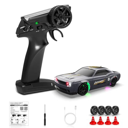 1/43 RC Drift Car, Mini Drifting RC Car with Gyro 2.4GHz Full Proportional Drift Cars 4WD RTR Remote Control Cars with Colorful Lights High Speed Fast Racing Vehicle Gift for Kids Boys Adults - color: Silver