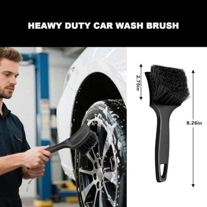 Bittwee 7 PCS Car Wheel Brush Kit, Scratch Free Soft Bristle Automobile Tire Rim Detailing Cleaner Tool Set, Vehicle Tyre Washing Brush Accessories, Universal for Truck SUV RV