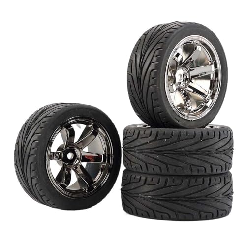 4PCS 1:10 RC Tires and Plastic Wheels Rims for 1/10 Scale On Road Touring Racing Drift Car HSP HPI Tamiya (Gray) - color: Gray
