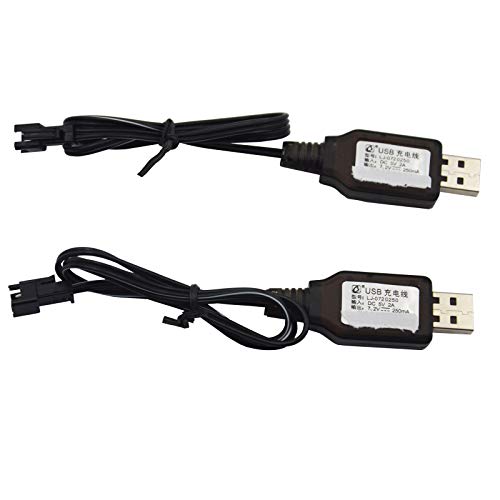 Blomiky 2 Pack 7.2V Ni-CD Charger Cable with SM-2P Connector Plug Replacement for 7.2V Ni-Cd Ni-Mh Battery Previous Old Version Huina 1550 15 Channel RC Excavator RC Cars Toy SM 2P USB 7.2V 2