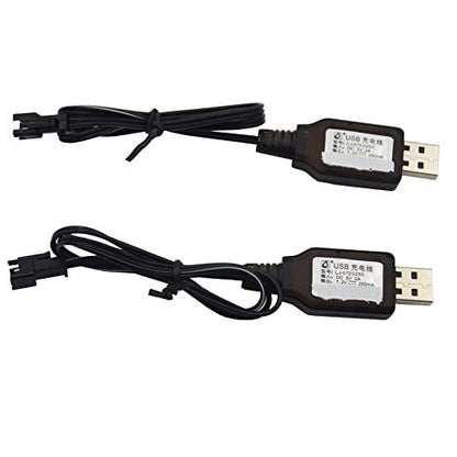 Blomiky 2 Pack 7.2V Ni-CD Charger Cable with SM-2P Connector Plug Replacement for 7.2V Ni-Cd Ni-Mh Battery Previous Old Version Huina 1550 15 Channel RC Excavator RC Cars Toy SM 2P USB 7.2V 2