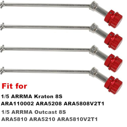 Steel RC CVD Drive Shaft + Wheel Hex Nuts Upgrades Part for Arrma 1/5 KRATON 8S BLX,Outcast 8S BLX (Red) - color: Red