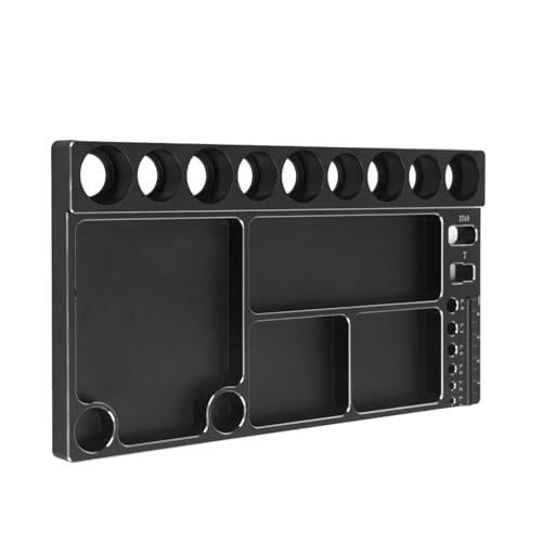 RiToEasysports RC Screwdriver Tool Storage Rack Magnetic Screw Tray Aluminum Alloy with 4pcs Magnetic Pads for RC Cars Airplanes Helicopters Repair (Black) - color: Black
