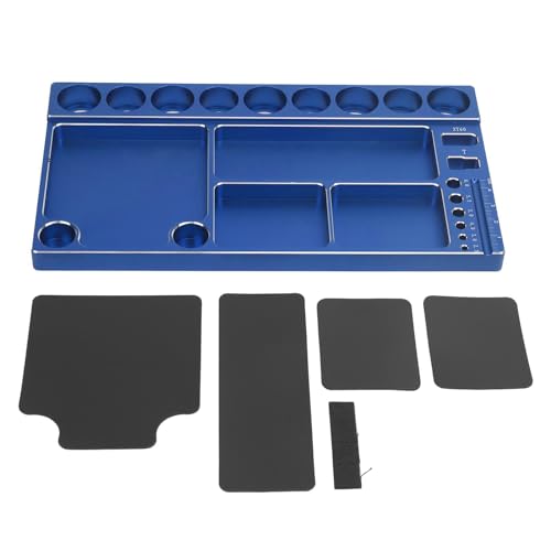 RC Screwdriver Tool Storage Rack, Aluminum Alloy Magnetic RC Socket Screws Tray Organizer, Prevent Slip Tool Holder with 4 Magnetic Pads for 1/8 1/10 1/12 RC Car, Airplane, Helicop (Blue) - color: Blue