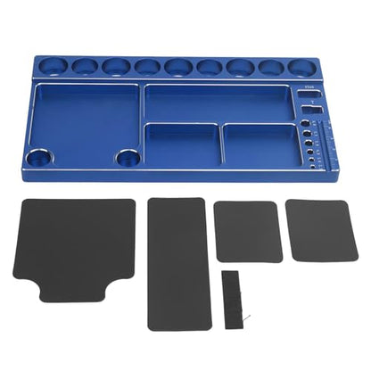 RiToEasysports RC Screwdriver Tool Storage Rack Magnetic Screw Tray Aluminum Alloy with 4pcs Magnetic Pads for RC Cars Airplanes Helicopters Repair (Blue) - color: Blue