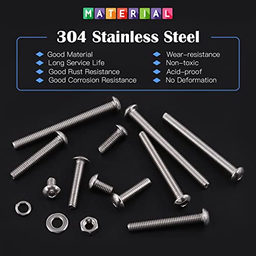 Glarks 601Pcs M4 Button Head Screws 304 Stainless Steel Hex Socket Cap Screws Bolts and Nuts Washers Assortment Kit with Hex Wrench for Machinery Furniture Car Repair - size: M4 screw assortment kit