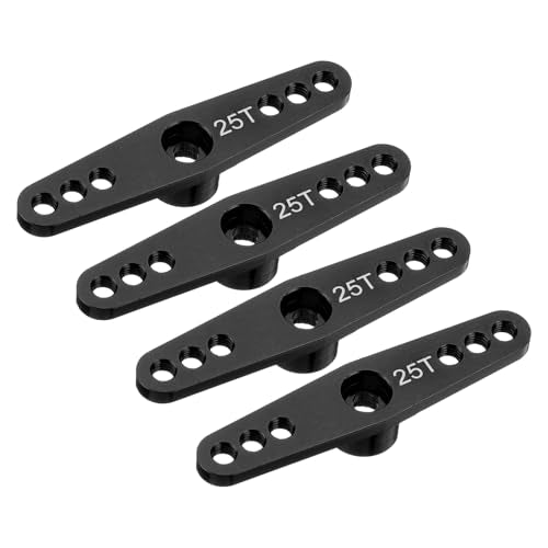 MECCANIXITY 4 Pcs Aluminum Servo Horn 25T Servo Horn Steering Double Arms 47mm Length Black Suitable for DIY RC Car/Boat/Airplanes Boat Model Accessories - color: Black