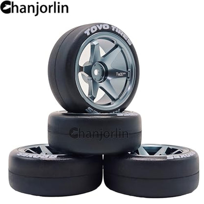 RC 1/10 Drift Tires & Aluminum Wheels 12mm Hex OD 65mm Hard Drift Racing Smooth Tyres for 1:10 1/12 Rally Street On Road Touring Car TT01 TT02 XV02 XV01 TA06 HPI KYOSHO PTG2 4PCS (Titanium) - color: Titanium