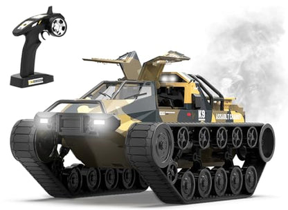 1:12 RC Tank Remote Control Tank Off-Road RC Truck 4WD RC Crawler 360°Rotating Drifting Car with 2 Batteries - color: Yellow, size: 1:12