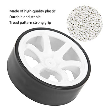 4Pcs 1/10 RC Drift Wheel Tire Set, 12mm Hex White Rims Fit HSP HPI Car | 6 spoke design, hard wear-resistant tires, easy to install, perfect replacement for on-road drift racing car parts