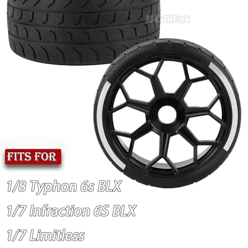 RC Highway Tires Wheel for 1/8 Typhon 6s BLX,1/7 Infraction 6S BLX,Limitless,4PCS RC Drift Tires Rubber RC Highway Wheel,Black - color: Black - (Highway Tires)