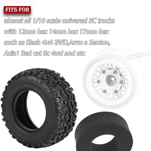 12mm/14mm/17mm Hex RC Truck Tires for Slash 2WD 4×4,Arrm a Senton,Axia1,Rc 4wd,Red cat,RC Short Course Truck Wheels and Tires,White - color: White - (12mm/14mm/17mm Hex)