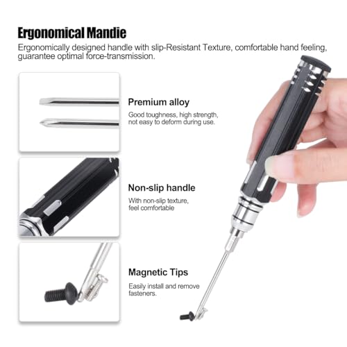 10pcs RC Model Repair Tools Kit with 1.5/2.0/2.5/3.0/4.0/5.5mm Hex Screwdrivers Wrench Phillips & Slotted Screwdriver, Metal Tray for RC Cars Helicopter Drone Boat (10pcs Kit) - color: 10pcs Kit