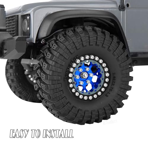 RC 1.3 Beadlock Wheel Tires Set (4PCS) for 1/24 SCX24 1/18 TRX4M RC Crawler Car,Aluminum 1.3 Beadlock Wheels and Tires,Wheel Rim,Navy Blue - color: Navy Blue- (Rc Wheels Tires)
