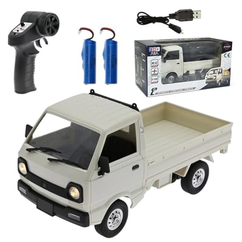 WPL D12 1:16 RC Mini Truck for Adults, 2.4G RC Car 4CH Off-Road Remote Control Pickup Truck, RC Drift Crawler Car Vehicle with Lights, 2 Batteries - size: 2 Batteries