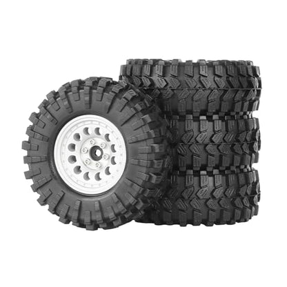 4PCS 1.3" Aluminum Alloy Beadlock Wheel Rims All-Terrain Tyre 70mm Rubber Tires Set with 5mm & 7mm Hex for 1/12 1/14 1/18 1/24 RC Rock Crawler Car Upgrade Parts (A-Silver) - color: A-silver
