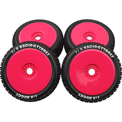 ShareGoo OD 4.52" 1/8 RC Buggy Rubber Tires Tyre w/Plastic Rim 17mm Hex Compatible with Arrma Kyosho Exceed RC Traxxas Redcat HSP HPI 1/8 Scale Off Road Car Buggy (Red) - color: Red