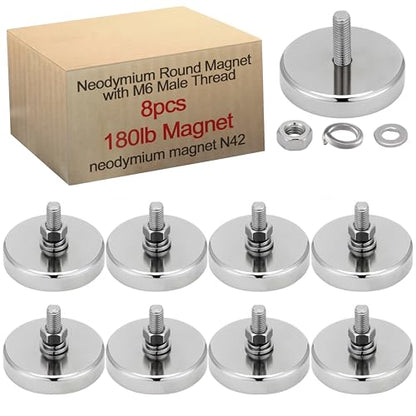 Flutesan 8 Pieces Heavy Duty Round Mounting Magnet with Bolt 1.65in-180lb-M6 Silver with Male Thread Stud Strong Magnet Super Powerful for Lighting Camera Brackets License Plate - color: Silver, size: 1.65in-180lb-m6