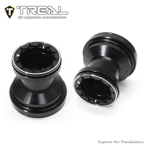 TREAL Aluminum 7075 Beadlock Wheels Set of 4 for 1/18 Mini LMT Monster Truck(Black-Black) - color: Black-Black
