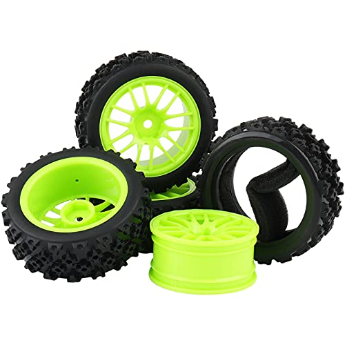 Green RC 1:10 Scale On-Road Tires Wheel Rims | 4 X, Hex 12MM, Crossing Rubber - color: Green