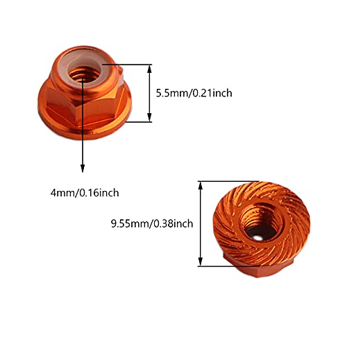 8PCS Flange M4 Lock Nuts Serrated Nylon Self-Tightening Aluminum M4 Wheel Hardware for Axial HPI TLR ECX Model RC Car Vehicles Upgraded Replacement Parts (Orange) - color: Orange