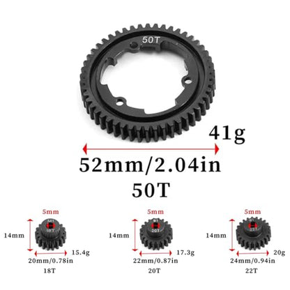 Hardened Steel 50T 1 Mod Spur Gear with 18T 20T 22T Motor Pinion Gear for 1/5 X-Maxx 1/7 XO-1 1/10 Maxx/E-Revo 2.0 VXL Upgrade Part, Replace of #6448 - size: 50T