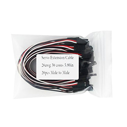 20pcs 5.90in 15cm 150mm 26AWG JR Male to Male RC Servo Extension Lead Cord Plug Servo Extend Cable for Helicopter Quadcopter