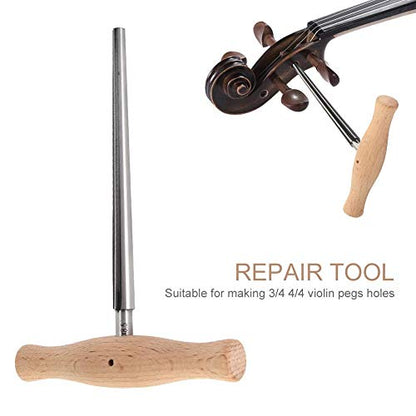 Violin Reamer, Precision Tool for Violin Peg Hole Reamer, 3/4 & 4/4 Sizes, 1:30 Taper, Steel Body with Wood Handle, for Violin Players, Music Teachers, and Instrument Repair Professionals, for Home Practice, Music Schools, and Professional Repairs