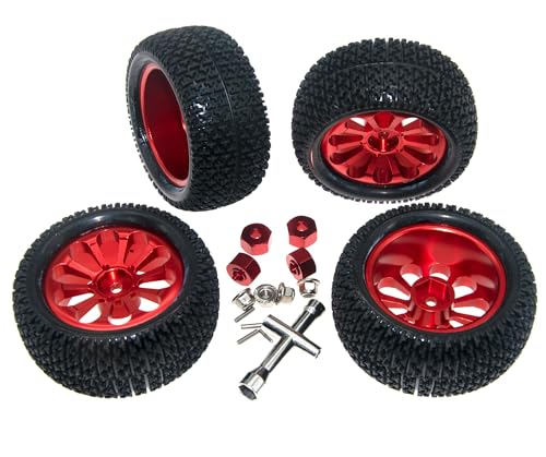 Wheel Rim Tire Compatible with 1/14 1/16 MJX Hyper Go Wltoys Upgrade 16207 16208 14210 Rc Car Aluminum Alloy 12mm Hex Adapter Part(Red) - color: Red